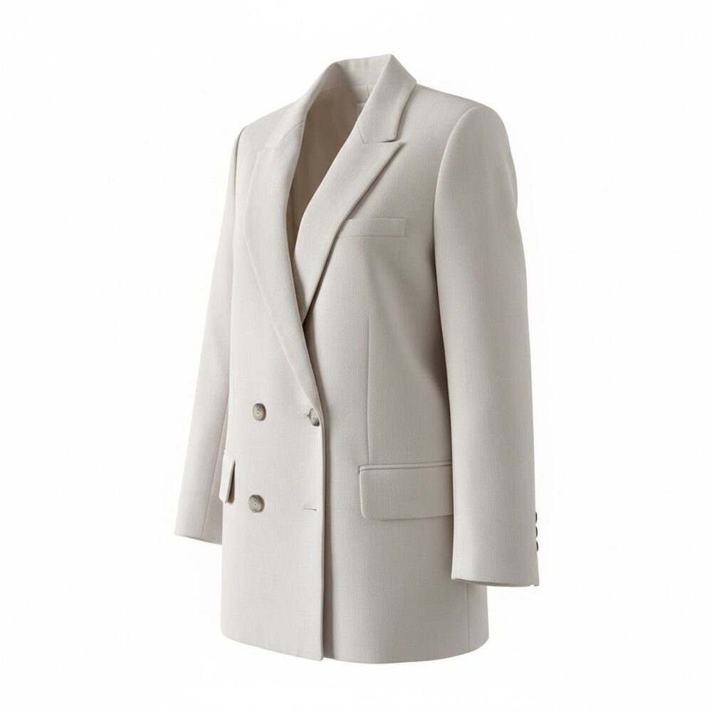 H&M Cream Double-Breasted Blazer | Size Large | Tailored Neutral Jacket - Picture 4 of 6